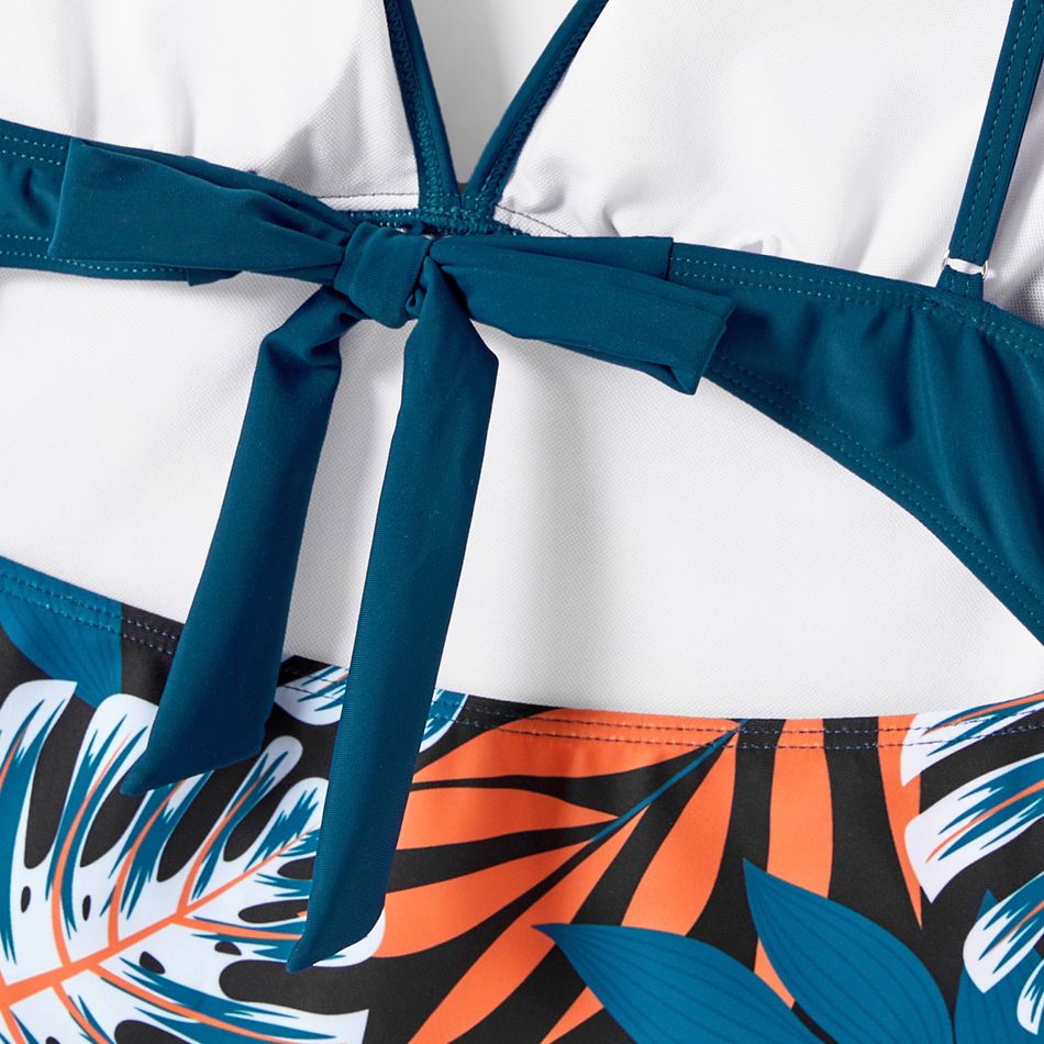 Family Matching Plant Print Scallop Edge Spliced One-piece Swimsuit and Swim Trunks Blue big image 8
