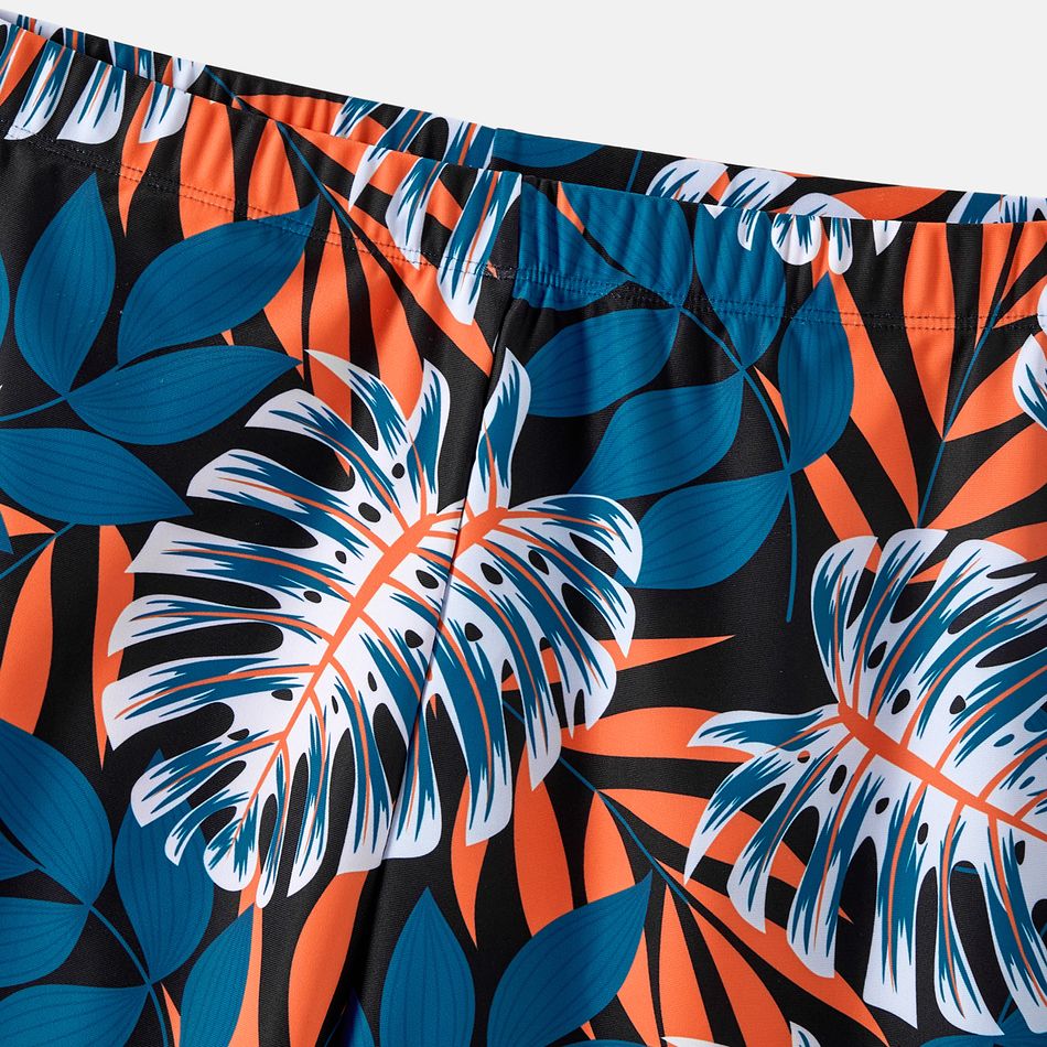 Family Matching Plant Print Scallop Edge Spliced One-piece Swimsuit and Swim Trunks Blue big image 10
