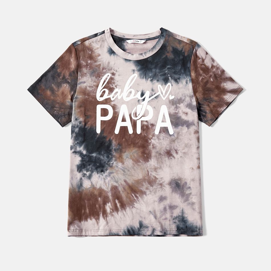 Family Matching Cotton Short-sleeve Letter Print Tie Dye Tee Apricot brown big image 2