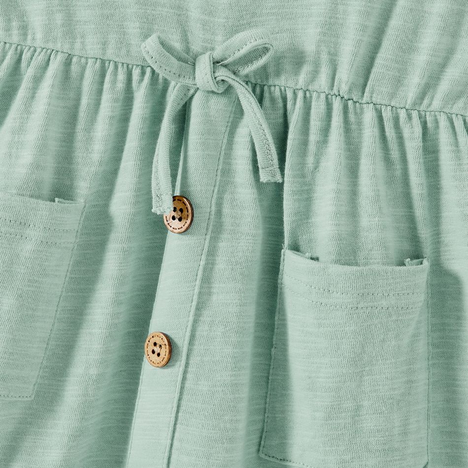 Family Matching Solid Cotton Button Front Drawstring Tank Dresses and Short-sleeve Colorblock T-shirts Sets GrayGreen big image 12
