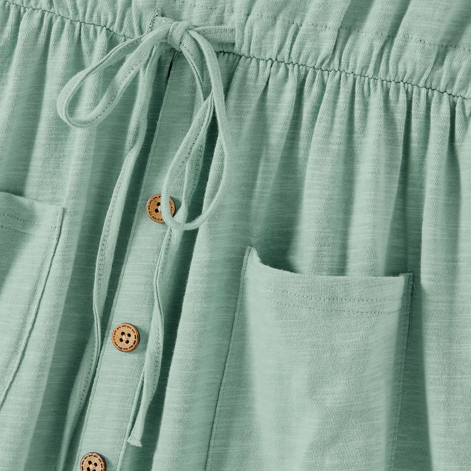Family Matching Solid Cotton Button Front Drawstring Tank Dresses and Short-sleeve Colorblock T-shirts Sets GrayGreen big image 15
