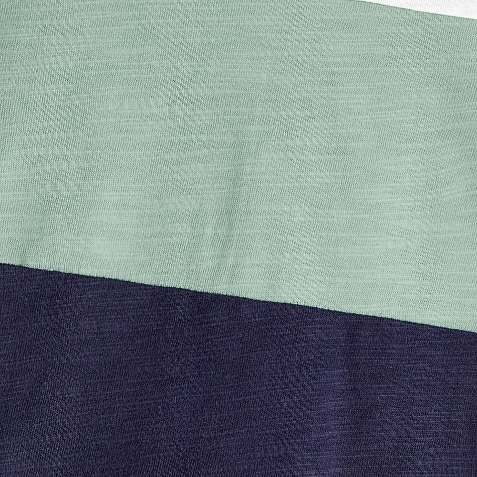 Family Matching Solid Cotton Button Front Drawstring Tank Dresses and Short-sleeve Colorblock T-shirts Sets GrayGreen big image 8