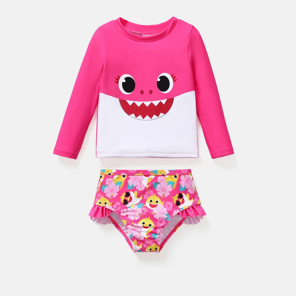 Baby Shark Toddler Girl/Boy 2pcs Long-sleeve Top and Shorts Swimsuit Dark Pink big image 5