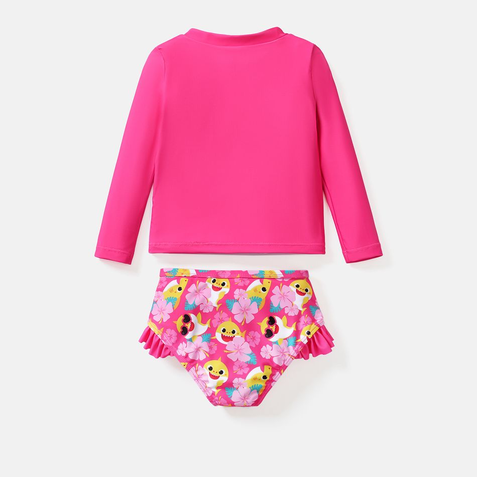 Baby Shark Toddler Girl/Boy 2pcs Long-sleeve Top and Shorts Swimsuit Dark Pink big image 2