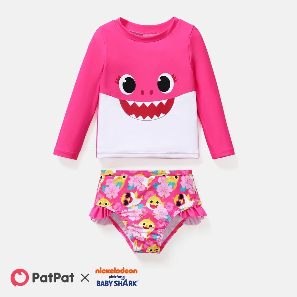 bebê tubarão bebê menina/menino 2 peças top manga longa e shorts maiô Rosa Escuro big image 1