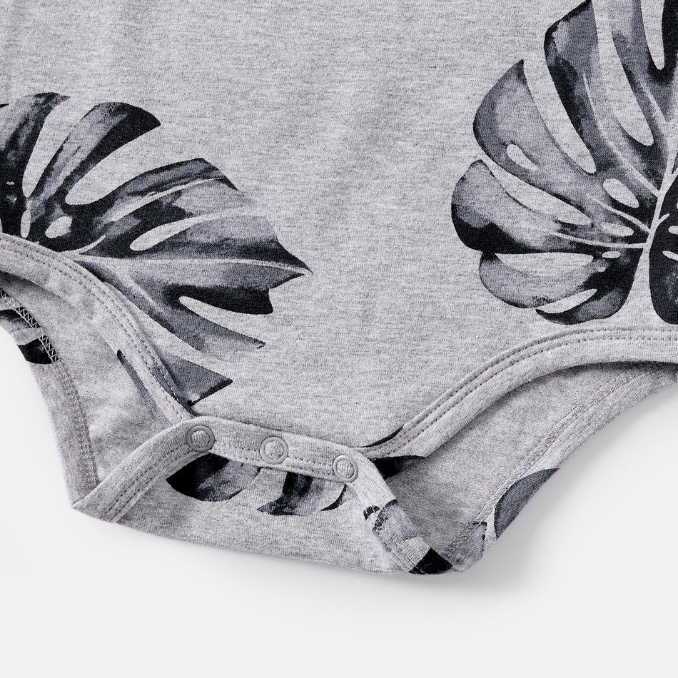 Mommy and Me 95% Cotton Short-sleeve Allover Palm Leaf Print Twist Knot Bodycon T-shirt Dresses SILVERGRAY big image 13