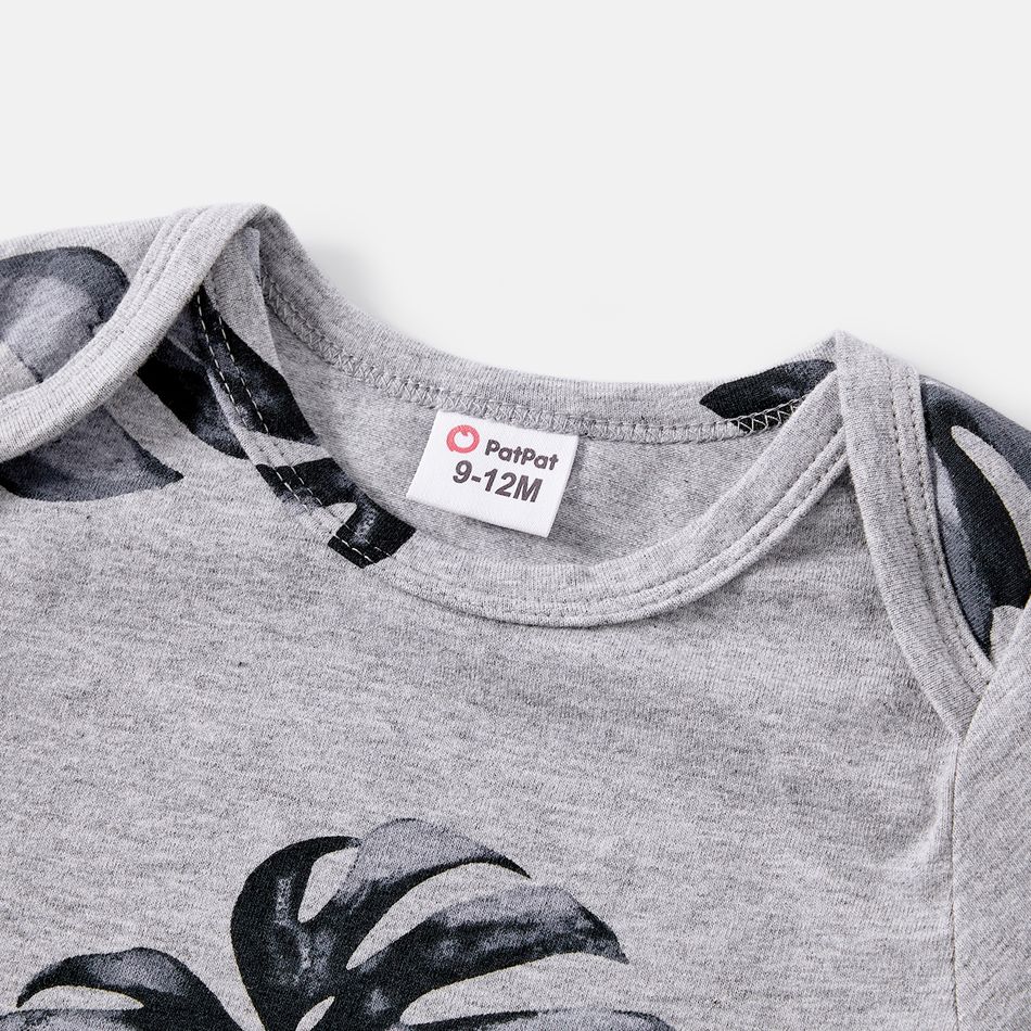 Mommy and Me 95% Cotton Short-sleeve Allover Palm Leaf Print Twist Knot Bodycon T-shirt Dresses SILVERGRAY big image 11
