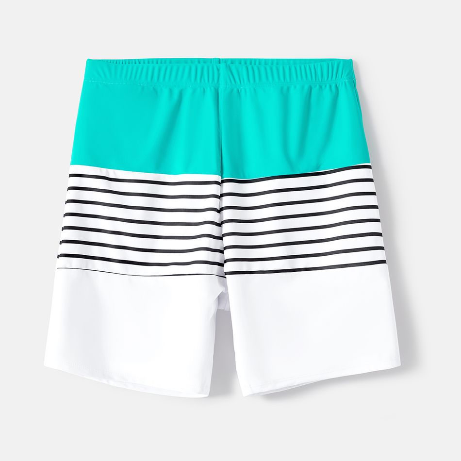 Family Matching Striped Spliced Cut Out One-piece Swimsuit and Colorblock Swim Trunks Green/White big image 7