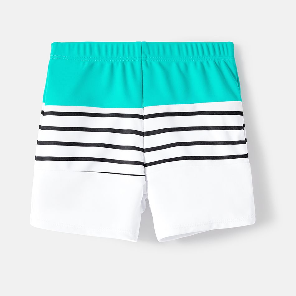 Family Matching Striped Spliced Cut Out One-piece Swimsuit and Colorblock Swim Trunks Green/White big image 14