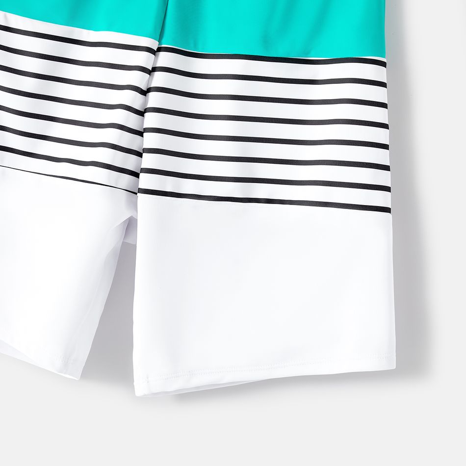 Family Matching Striped Spliced Cut Out One-piece Swimsuit and Colorblock Swim Trunks Green/White big image 11