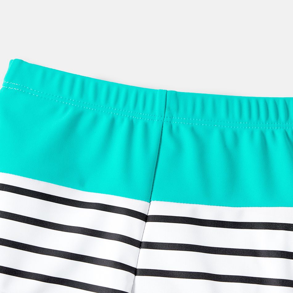 Family Matching Striped Spliced Cut Out One-piece Swimsuit and Colorblock Swim Trunks Green/White big image 15
