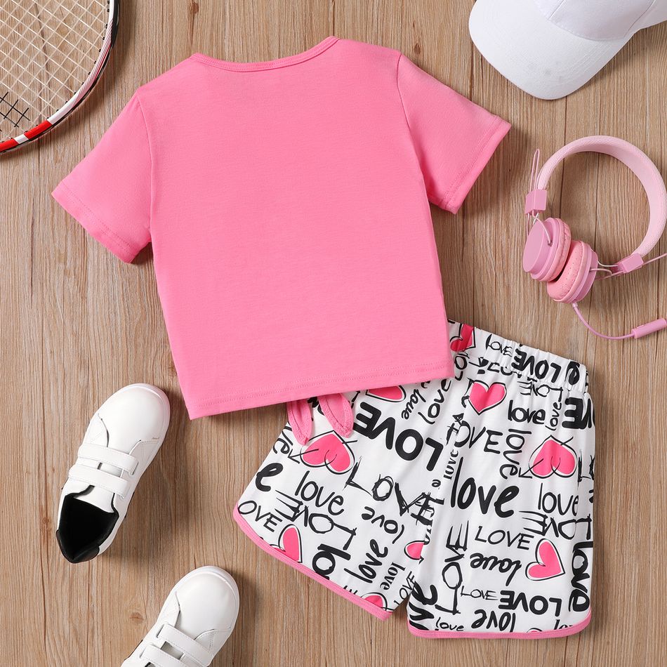 Mother's Day 2pcs Kid Girl Letter Print Short-sleeve Tee and Shorts Set Pink big image 2