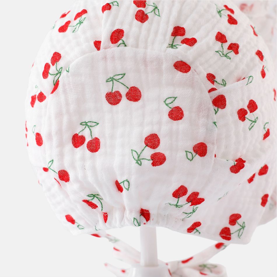 Baby Cherry Print Bonnet Hat White big image 7