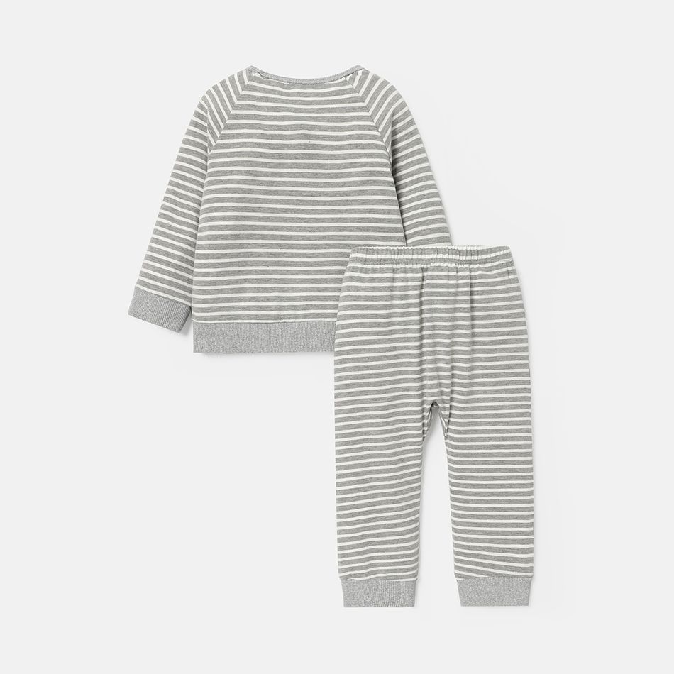 2pcs Baby/Toddler Stripe Raglan Sleeve Cotton Sweatshirt and Pants Set Flecked Grey big image 6