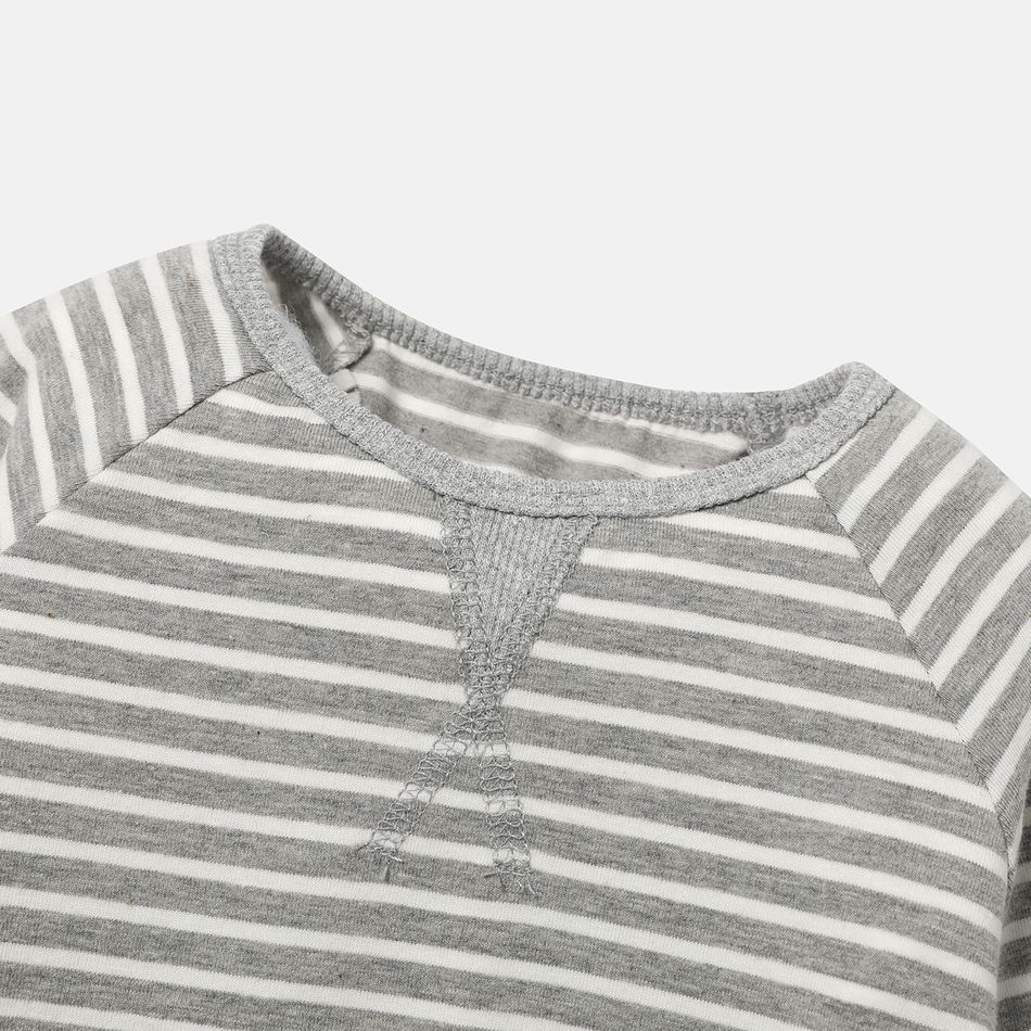 2pcs Baby/Toddler Stripe Raglan Sleeve Cotton Sweatshirt and Pants Set Flecked Grey big image 3