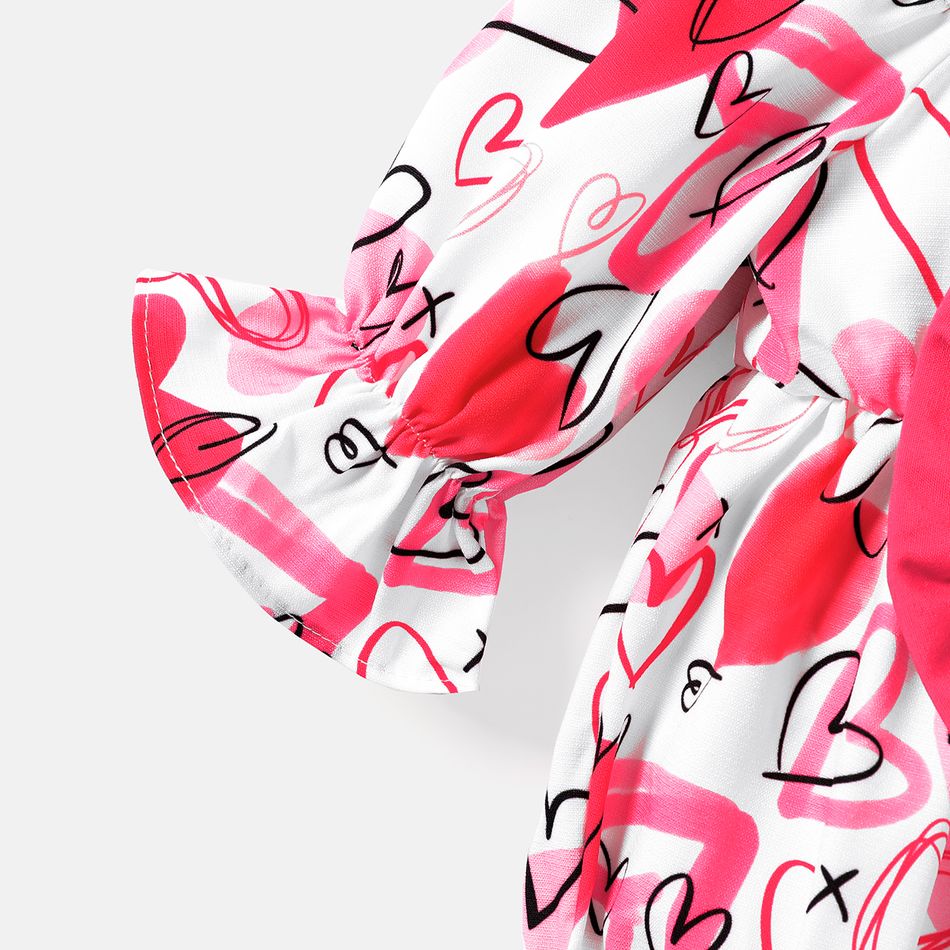 Baby Girl Allover Heart Print Cold Shoulder Long-sleeve Bow Front Romper Pink big image 4