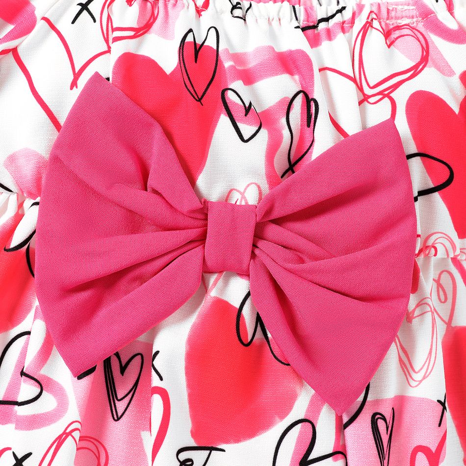 Baby Girl Allover Heart Print Cold Shoulder Long-sleeve Bow Front Romper Pink big image 3