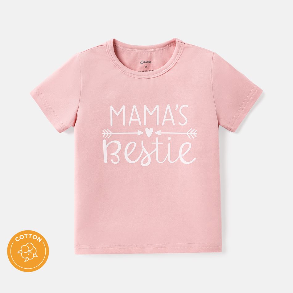 camiseta de algodão de manga curta com estampa de letra para criança/criança Rosa