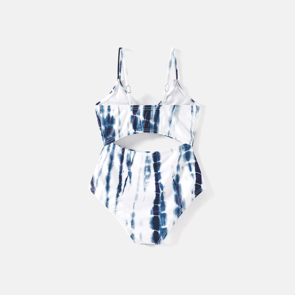 Family Matching Blue Tie Dye Knot Front Cut Out One-piece Swimsuit and Swim Trunks BLUE WHITE big image 10