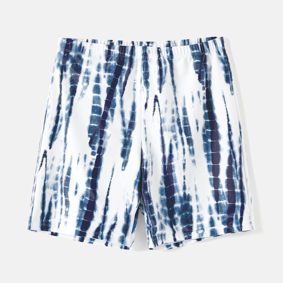 Family Matching Blue Tie Dye Knot Front Cut Out One-piece Swimsuit and Swim Trunks BLUE WHITE big image 7