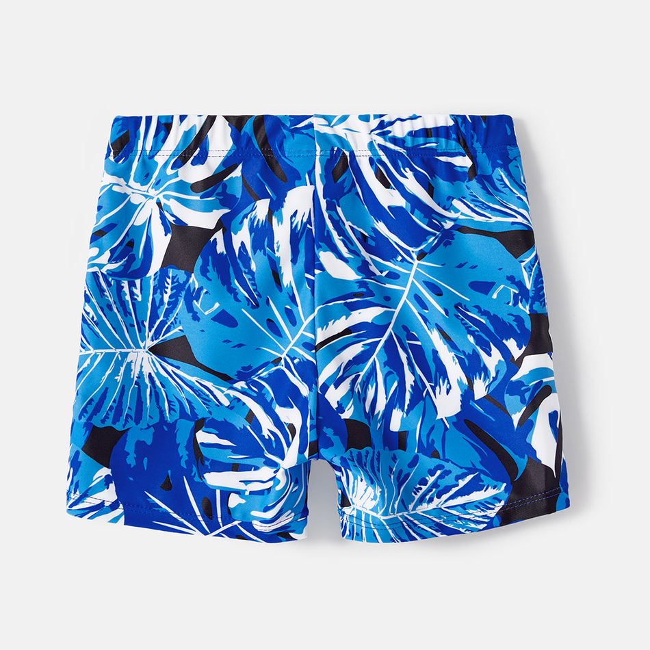 Family Matching Plant Print Swim Trunks and Blue Ruffle Trim Spliced One-piece Swimsuit Blue big image 10