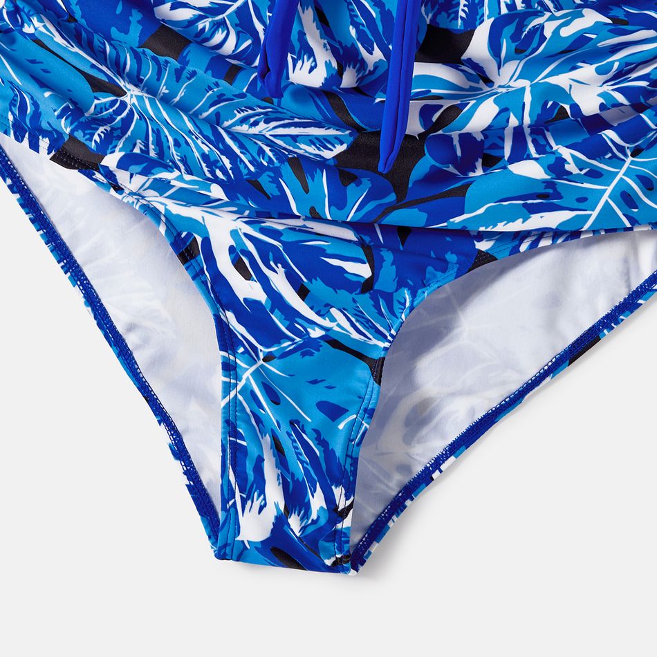Family Matching Plant Print Swim Trunks and Blue Ruffle Trim Spliced One-piece Swimsuit Blue big image 7