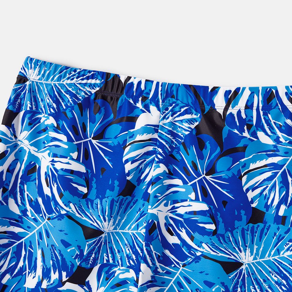 Family Matching Plant Print Swim Trunks and Blue Ruffle Trim Spliced One-piece Swimsuit Blue big image 12