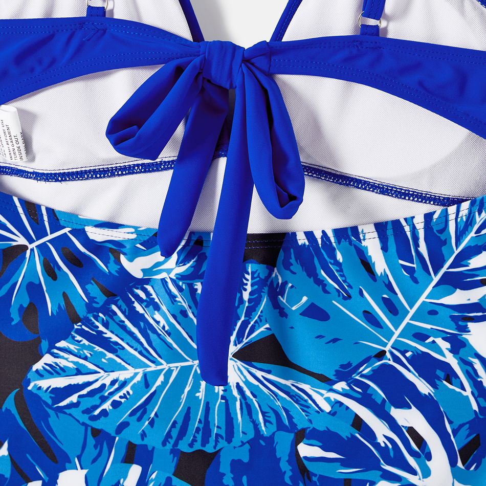 Family Matching Plant Print Swim Trunks and Blue Ruffle Trim Spliced One-piece Swimsuit Blue big image 15