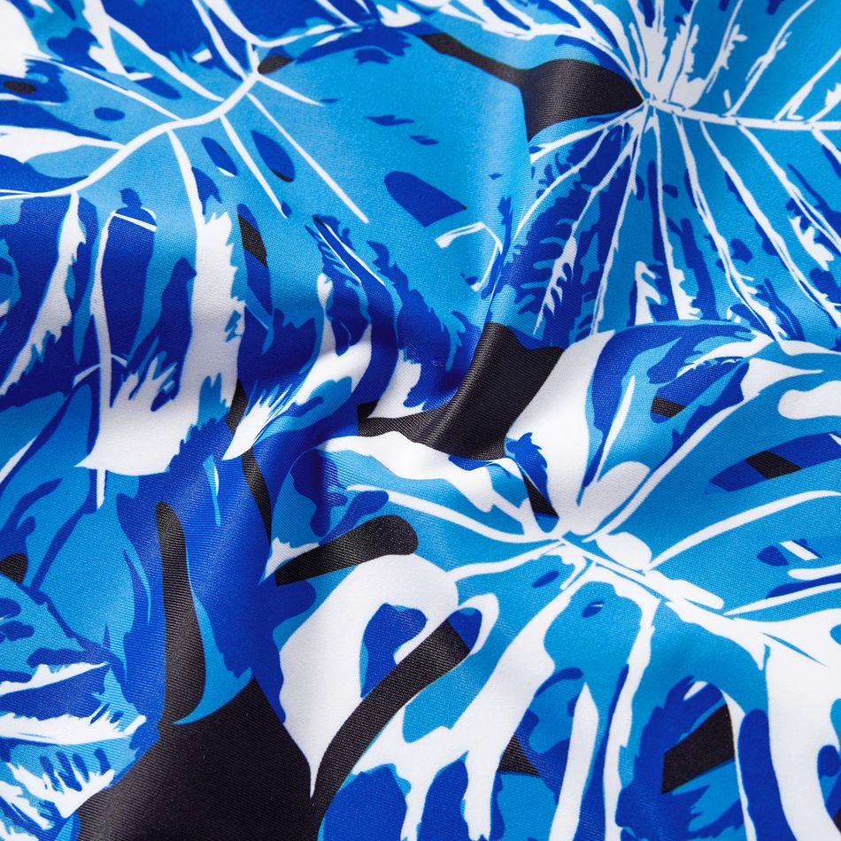 Family Matching Plant Print Swim Trunks and Blue Ruffle Trim Spliced One-piece Swimsuit Blue big image 8