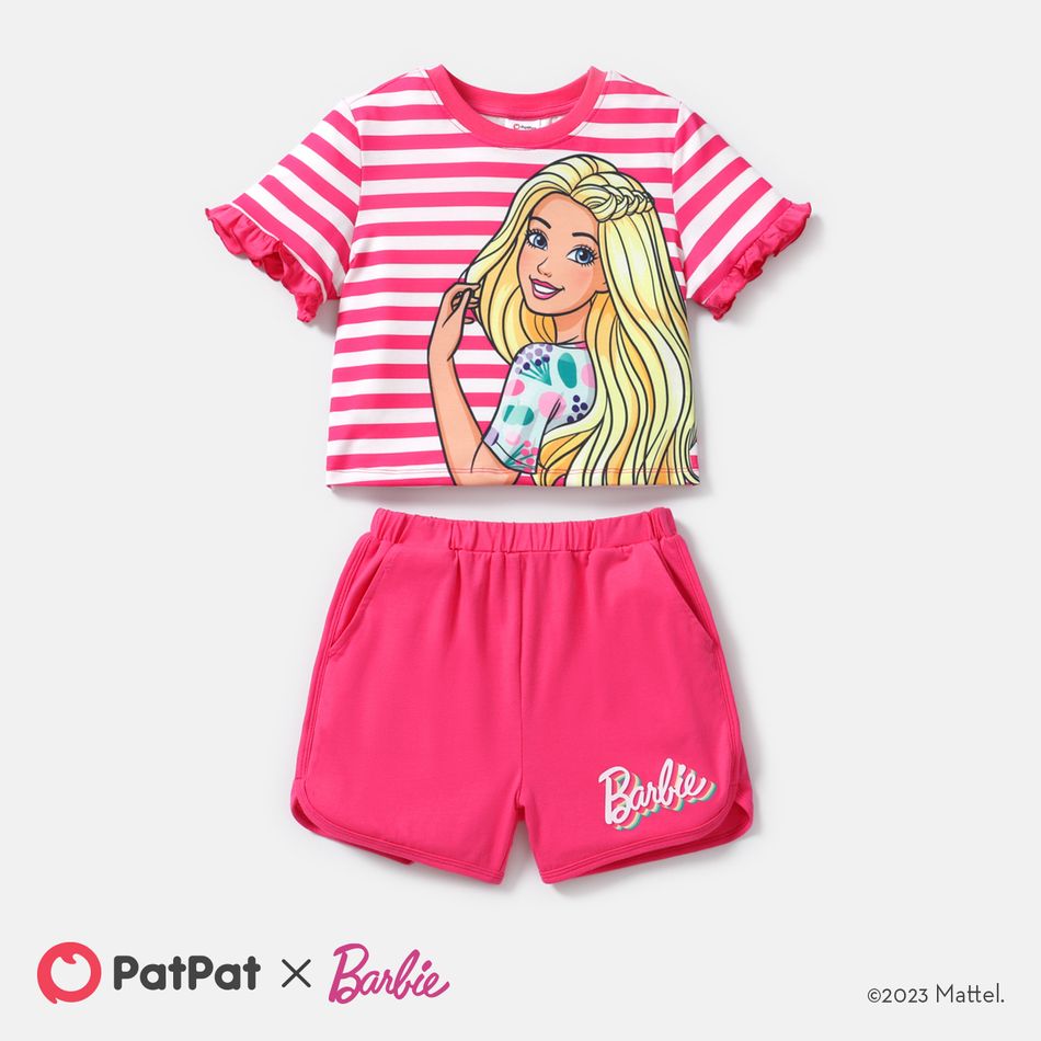 Barbie 2pcs Toddler/Kid Girl Naia Stripe Short-sleeve Tee and Cotton Shorts Set Roseo