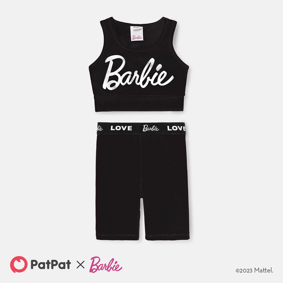 Barbie 2pcs Toddler/Kid Girl Cotton Tank Top and Shorts Set Black big image 1