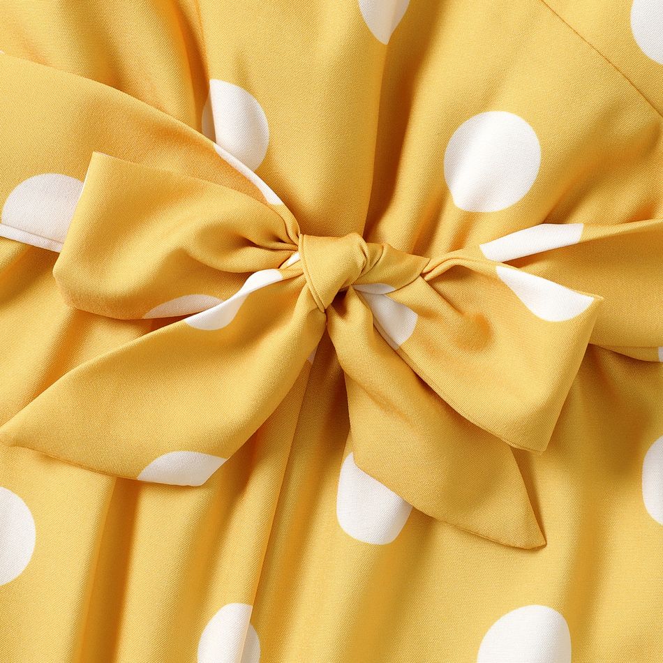 Baby Girl Allover Polka Dot Print Belted Cami Jumpsuit Yellow big image 5