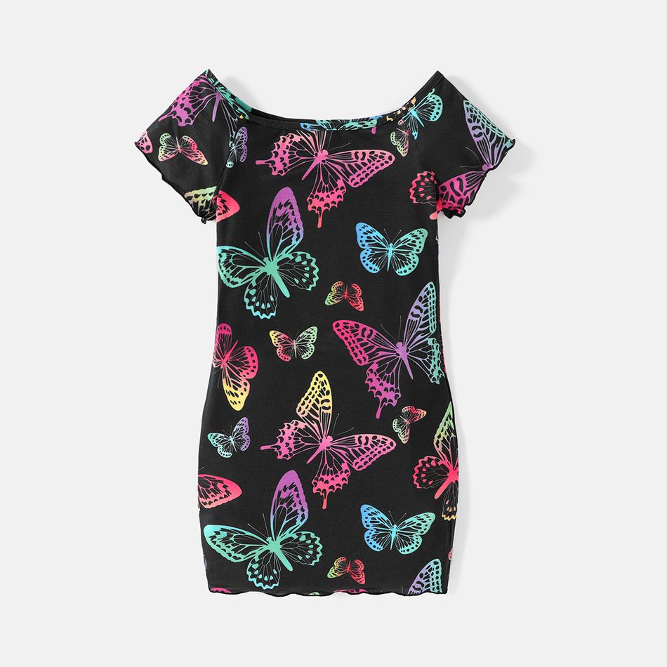 Kid Girl Naia Butterfly Print Lettuce Trim Short-sleeve Dress Colorful big image 2
