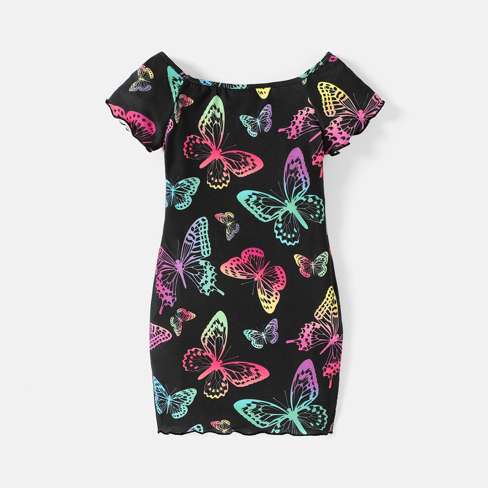 Kid Girl Naia Butterfly Print Lettuce Trim Short-sleeve Dress Colorful big image 3