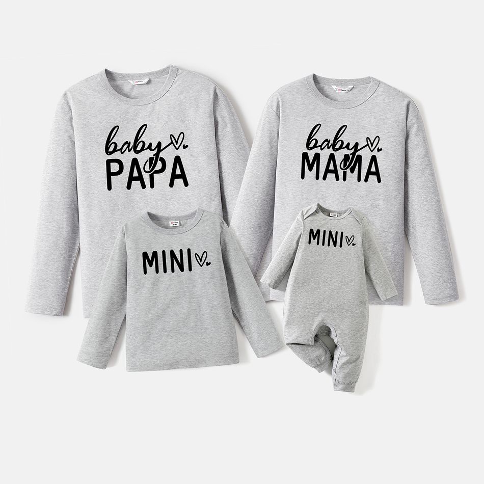 Go-Neat Water Repellent and Stain Resistant Family Matching Letter Print Long-sleeve Tee Light Grey big image 2