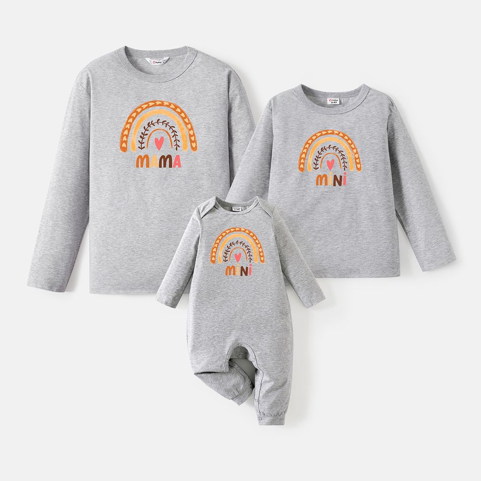 Go-Neat Water Repellent and Stain Resistant Mommy and Me Rainbow Print Long-sleeve Tee Light Grey big image 2