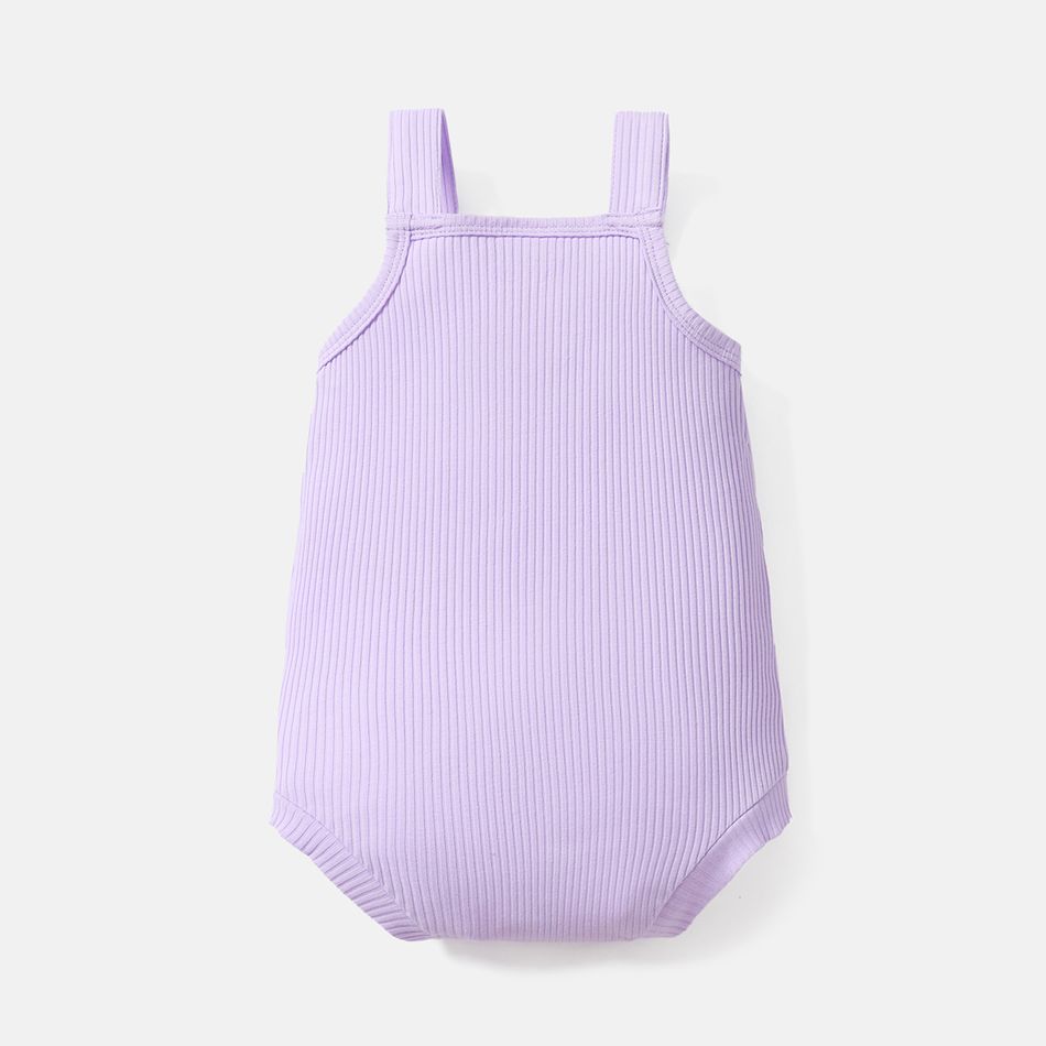 Baby Girl 100% Cotton Solid Color Ribbed Sleeveless Rompers Purple big image 2