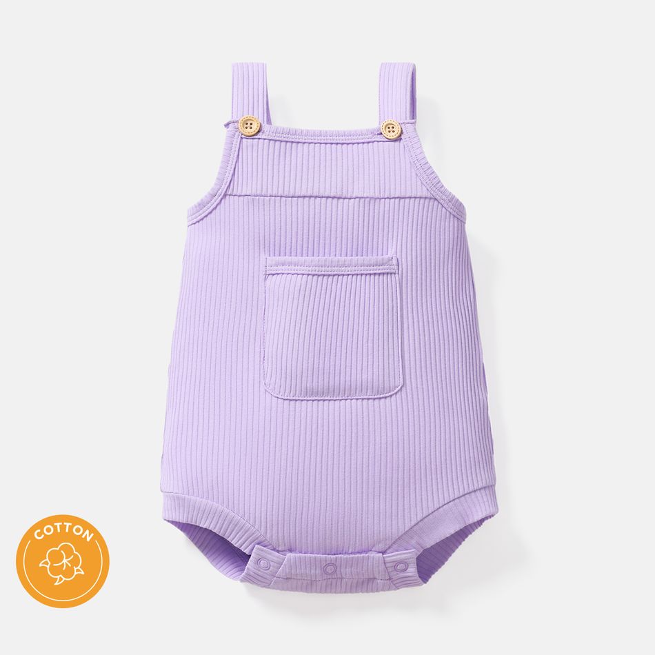 Baby Girl 100% Cotton Solid Color Ribbed Sleeveless Rompers Purple