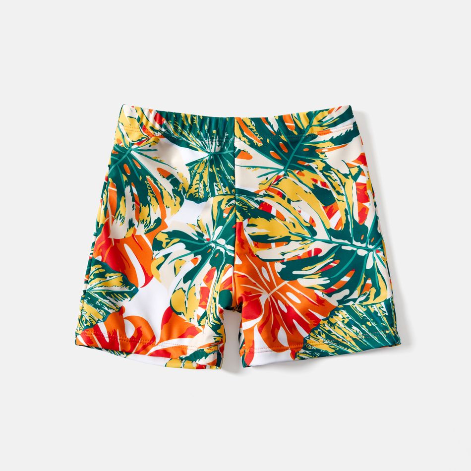 Family Matching Tropical Plant Print Ruffle-sleeve Top & Shorts Swimsuit Orange color big image 8