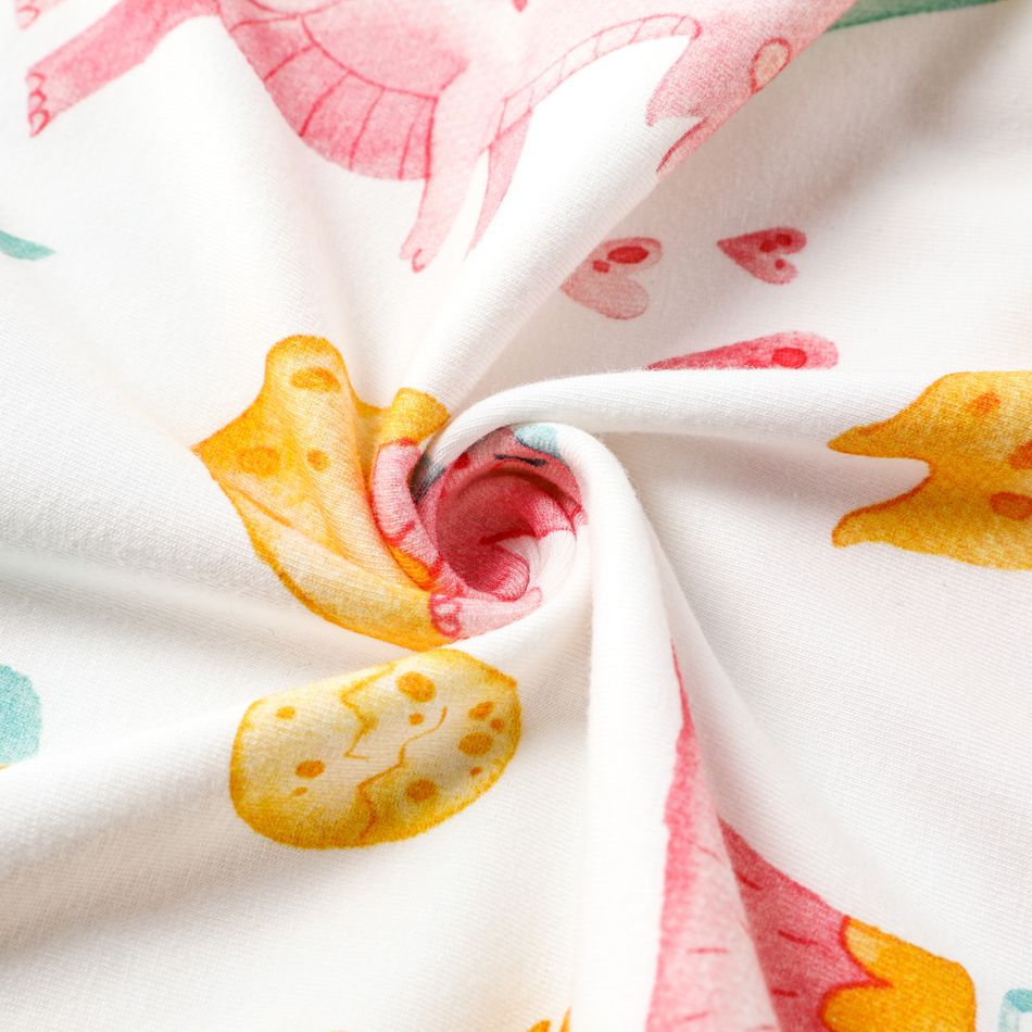 Baby Girl Cotton Dinosaur Print Ruffled Short-sleeve Jumpsuits Light Pink big image 2