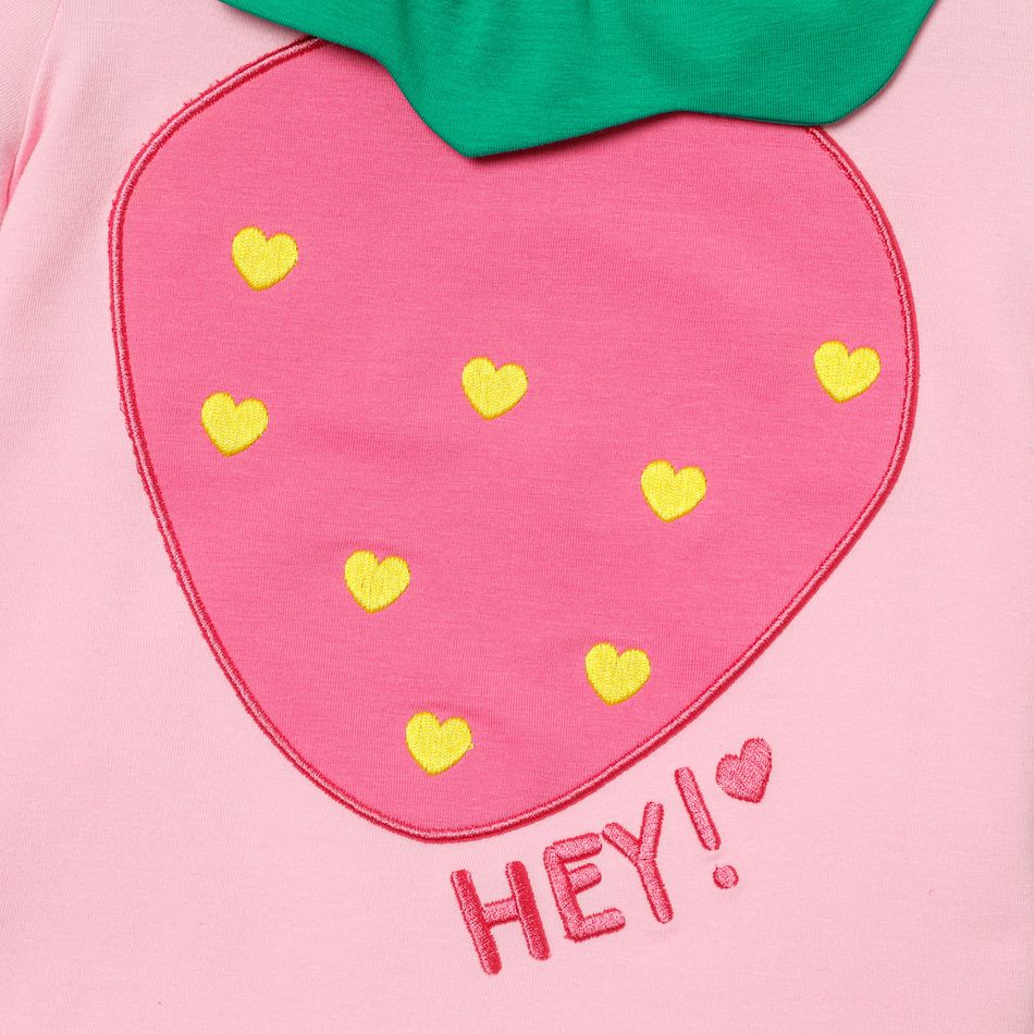 Toddler Girl Strawberry Embroidered Short-sleeve Cotton Tee Pink big image 3