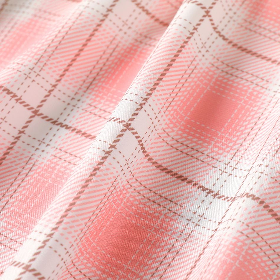 3pcs Kid Girl Heart Print Short-sleeve Tee & Plaid Skirt and Bag Set Pink big image 4