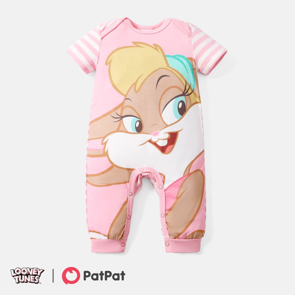 Looney Tunes Baby Boy/Girl Cartoon Animal Print Striped Short-sleeve Naia Jumpsuit Pink big image 1