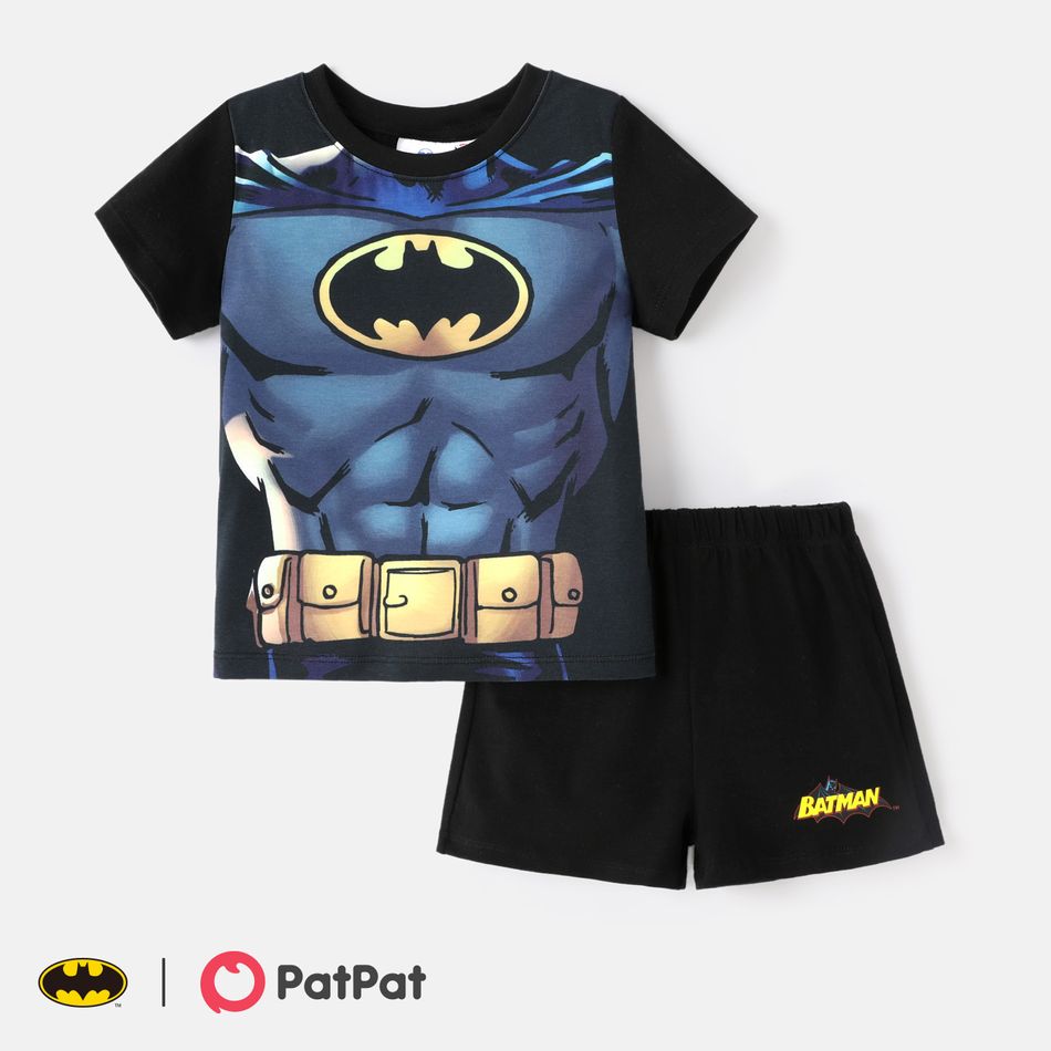 Batman 2pcs Toddler Boy Naia Character Print Short-sleeve Tee and Cotton Shorts set blackgray big image 1