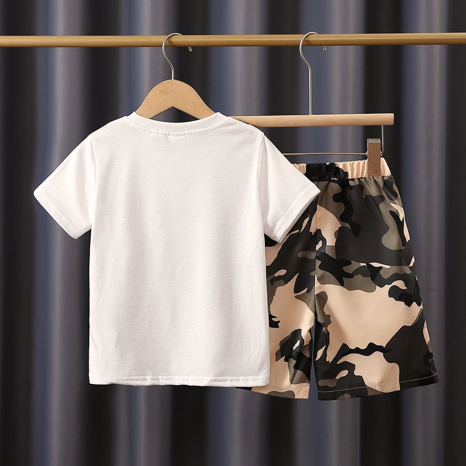 2pcs Kid Boy Pocket Design Short-sleeve Tee and Camouflage Print Shorts Set Army green big image 6