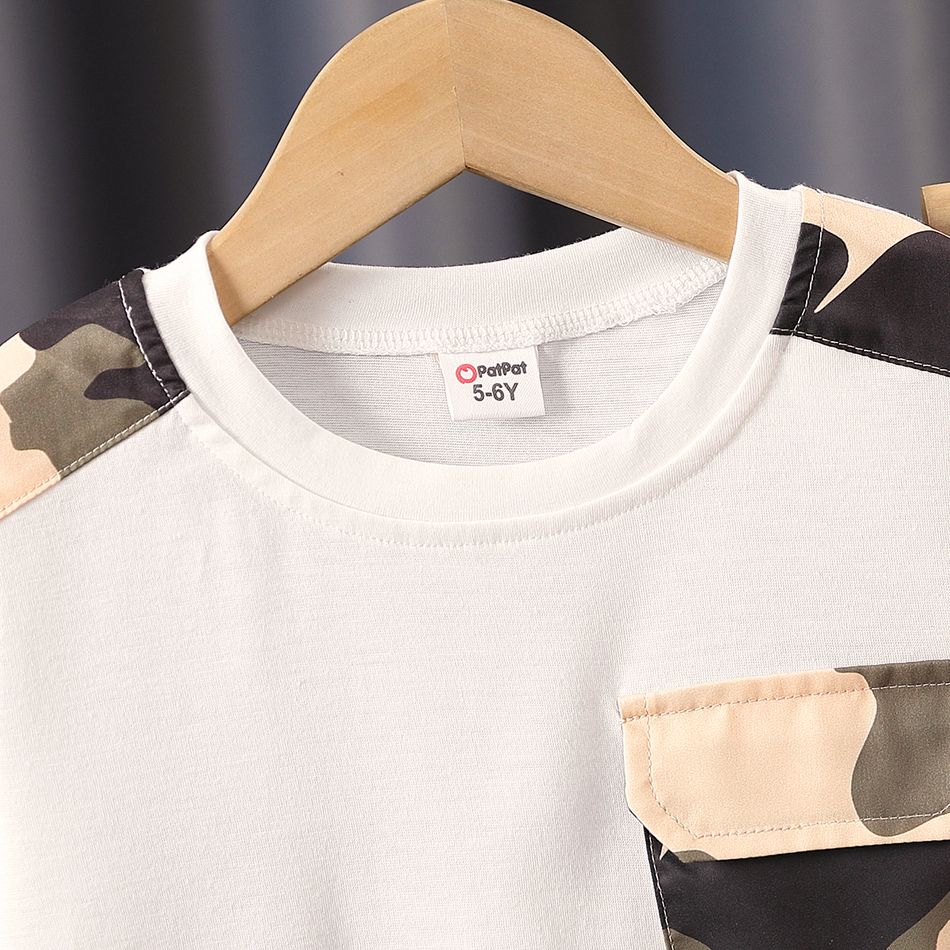 2pcs Kid Boy Pocket Design Short-sleeve Tee and Camouflage Print Shorts Set Army green big image 3
