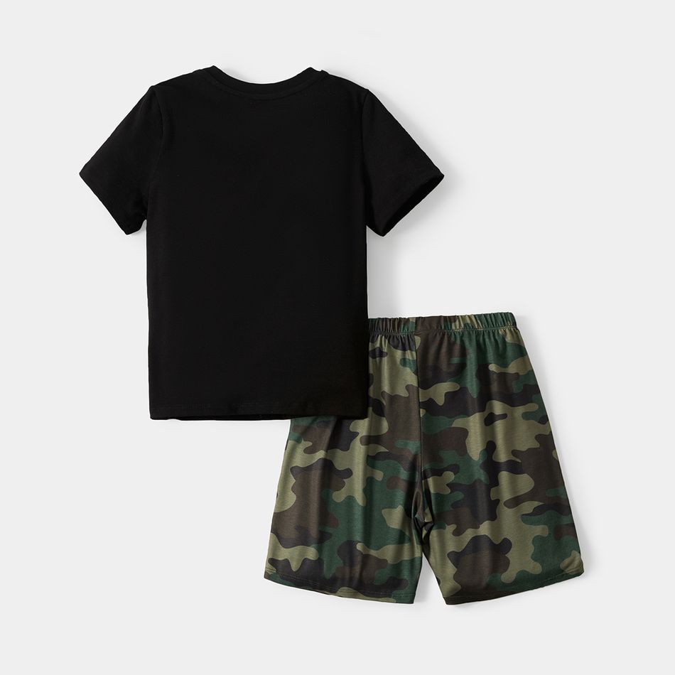 2pcs Toddler/Kid Boy Pocket Design Short-sleeve Tee and Camouflage Print Shorts Set Black big image 2