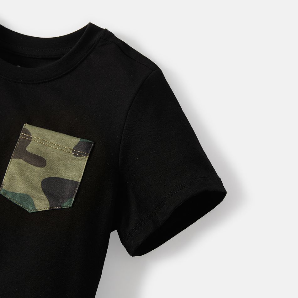2pcs Toddler/Kid Boy Pocket Design Short-sleeve Tee and Camouflage Print Shorts Set Black big image 3