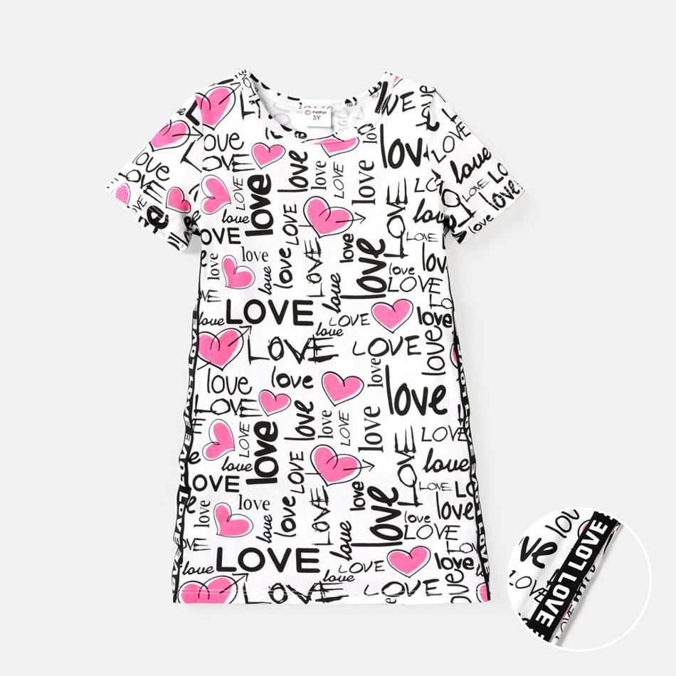 2pcs Toddler Girl 100% Cotton Heart Letter Print Short-sleeve Tee and Shorts Set White big image 1