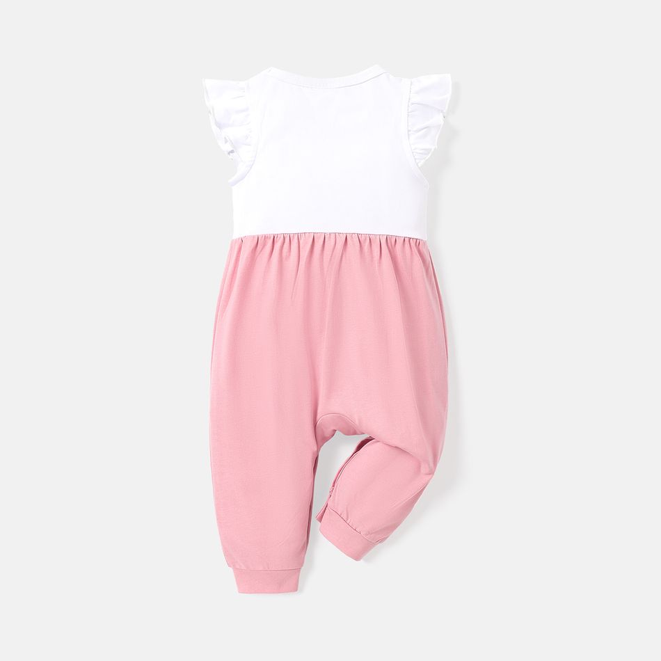 Baby Girl 100% Cotton Rabbit Print 3D Ears Detail Flutter-sleeve Spliced Jumpsuit PinkyWhite big image 2